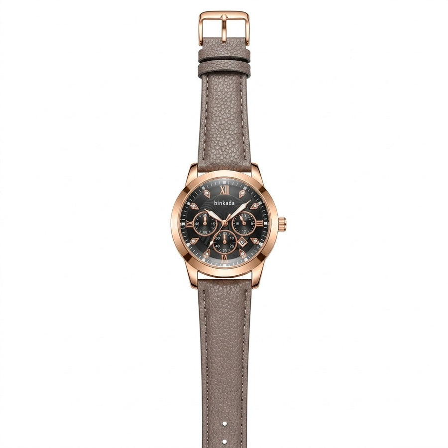 Binkada Men's Luxury Chronograph Watch – Gold-Tone Case with Textured Leather Strap