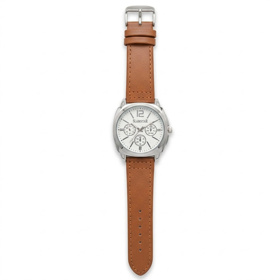 Men’s Luxury Analog Wrist Watch with Leather Strap – Multi-Color Dial