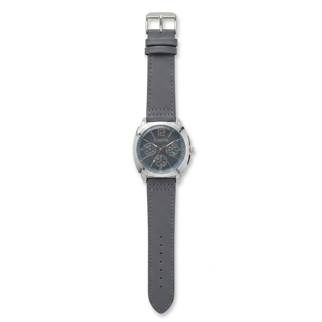Men’s Luxury Analog Wrist Watch with Leather Strap – Multi-Color Dial