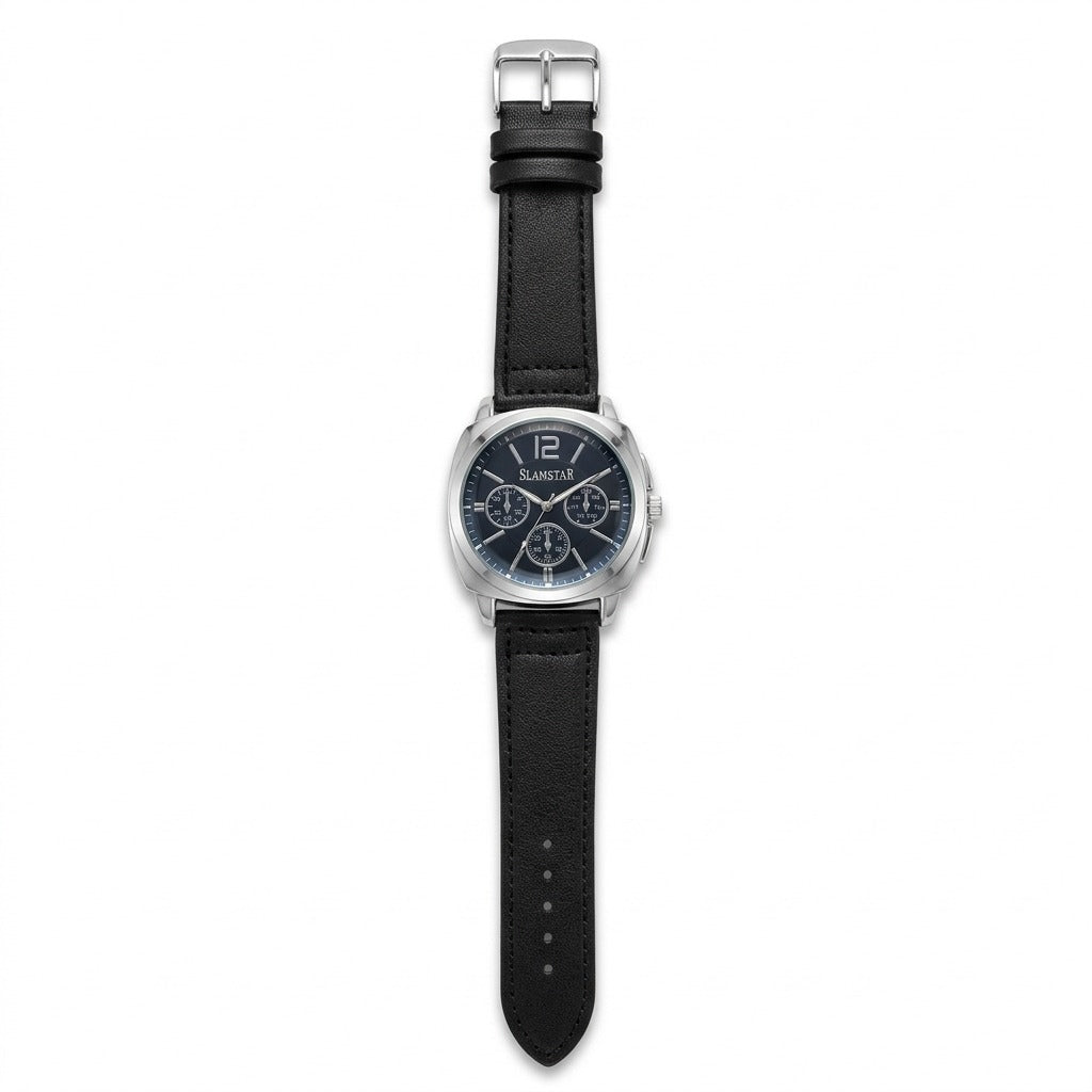 Men’s Luxury Analog Wrist Watch with Leather Strap – Multi-Color Dial