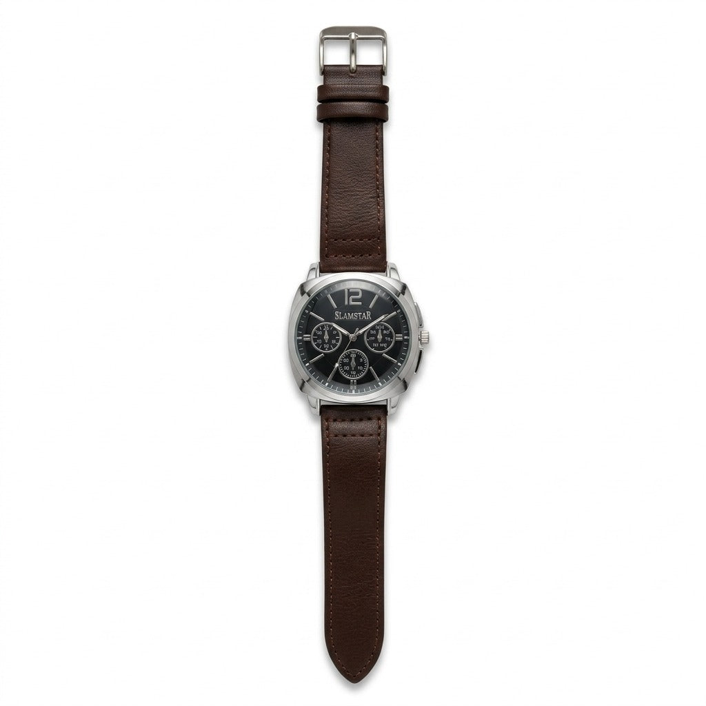 Men’s Luxury Analog Wrist Watch with Leather Strap – Multi-Color Dial