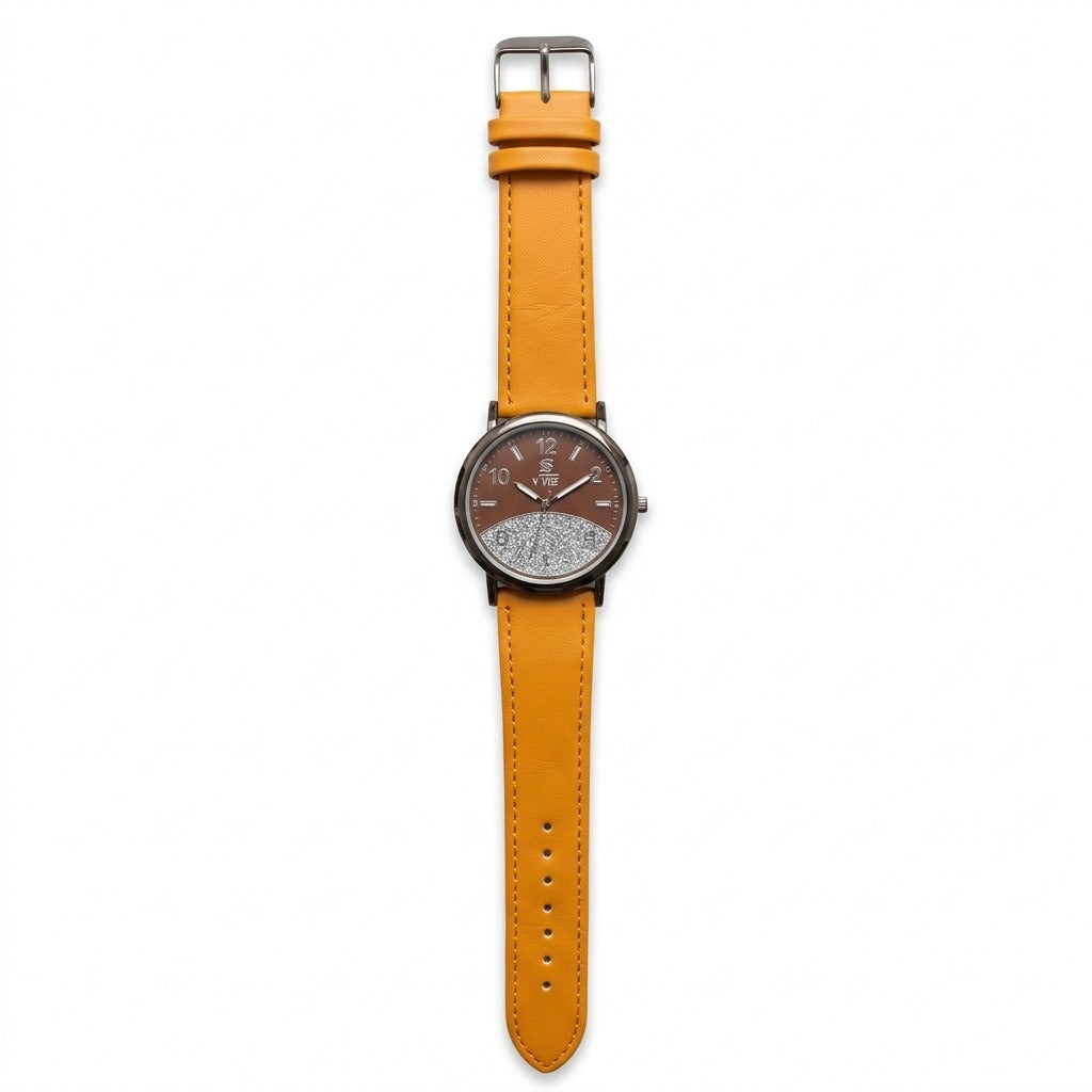 Stylish Analog Wrist Watch with Glitter Dial & Colorful Strap