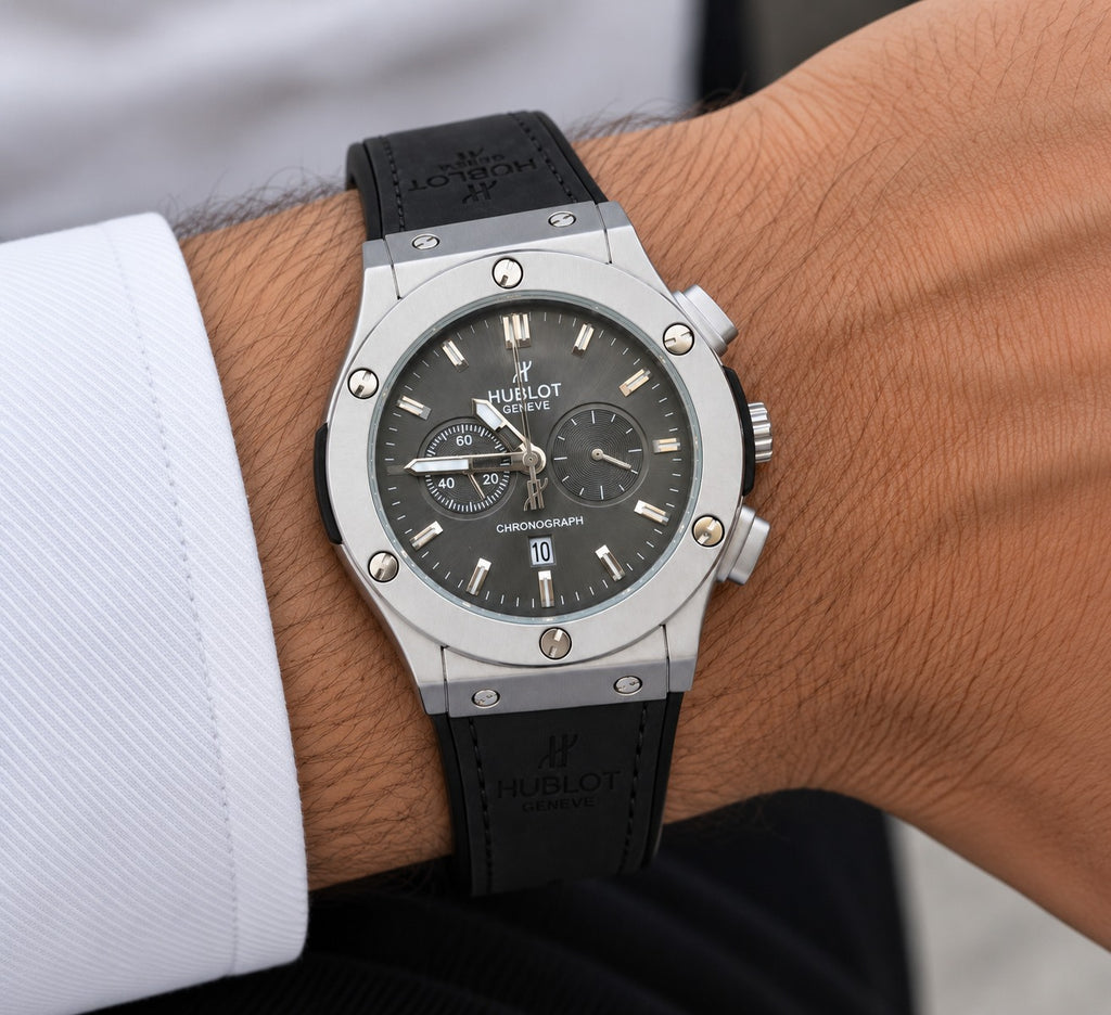 Luxury Black & Silver Chronograph Style Watch