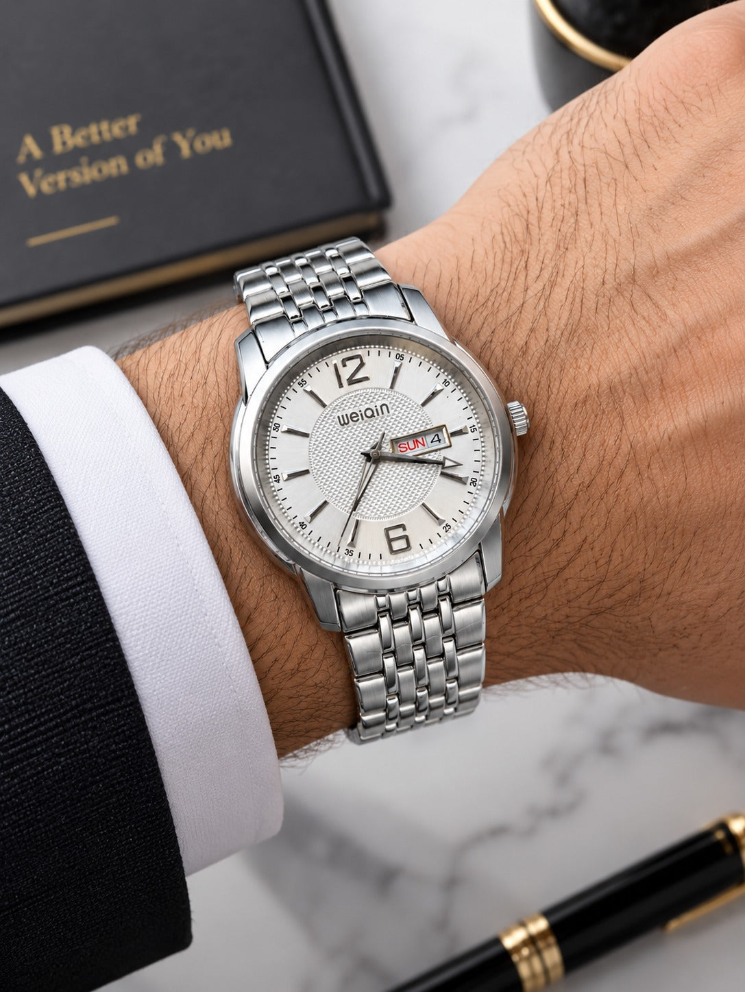 WEIQIN Classic Silver Watch – White Dial