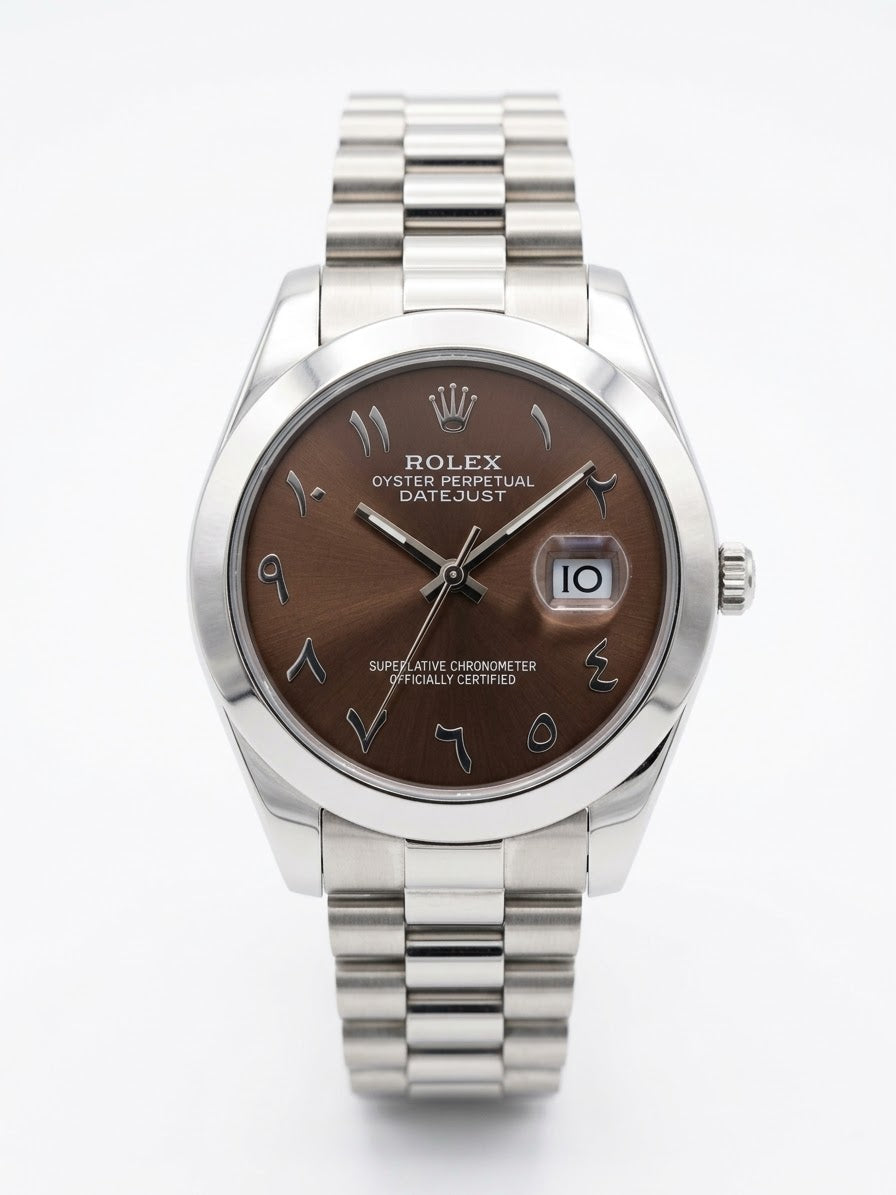 Aurex Chocolate Brown Arabic Dial Silver Watch – Classic Edition