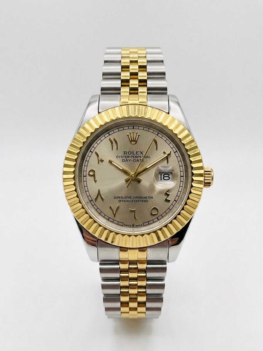 Classic Two-Tone Gold & Silver Arabic Dial Luxury Watch