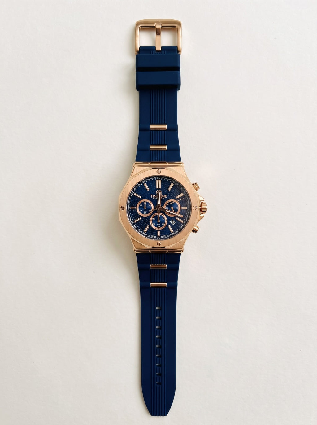 TIMEZONE Black Chronograph Watch with Silver-Tone Case