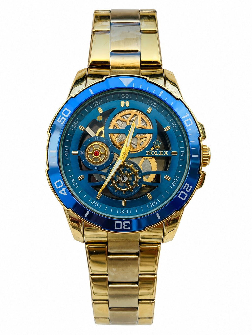Luxury Gold & Blue Skeleton Style Watch