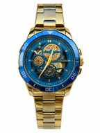 Luxury Gold & Blue Skeleton Style Watch