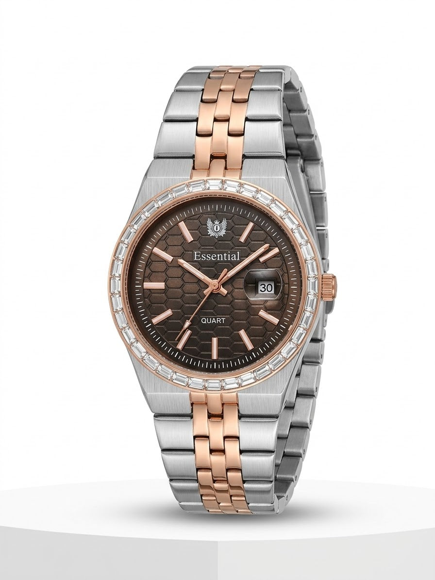 Essential Quartz Chocolate Brown Dial Two-Tone Luxury Watch