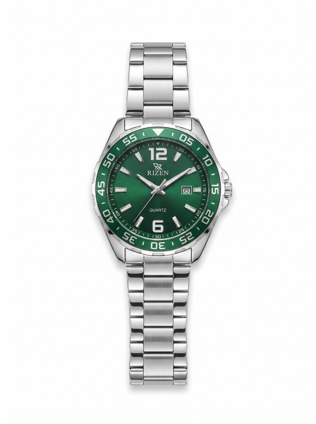RIZEN Luxury Men's Quartz Watch – Stainless Steel Style with Rotating Bezel
