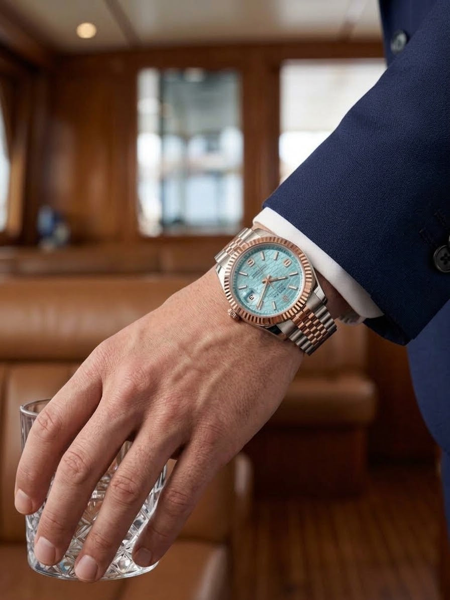 Aurex Ice Blue Dial Rose Gold Two-Tone Luxury Watch