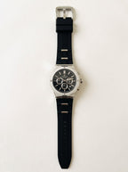 TIMEZONE Black Chronograph Watch with Silver-Tone Case