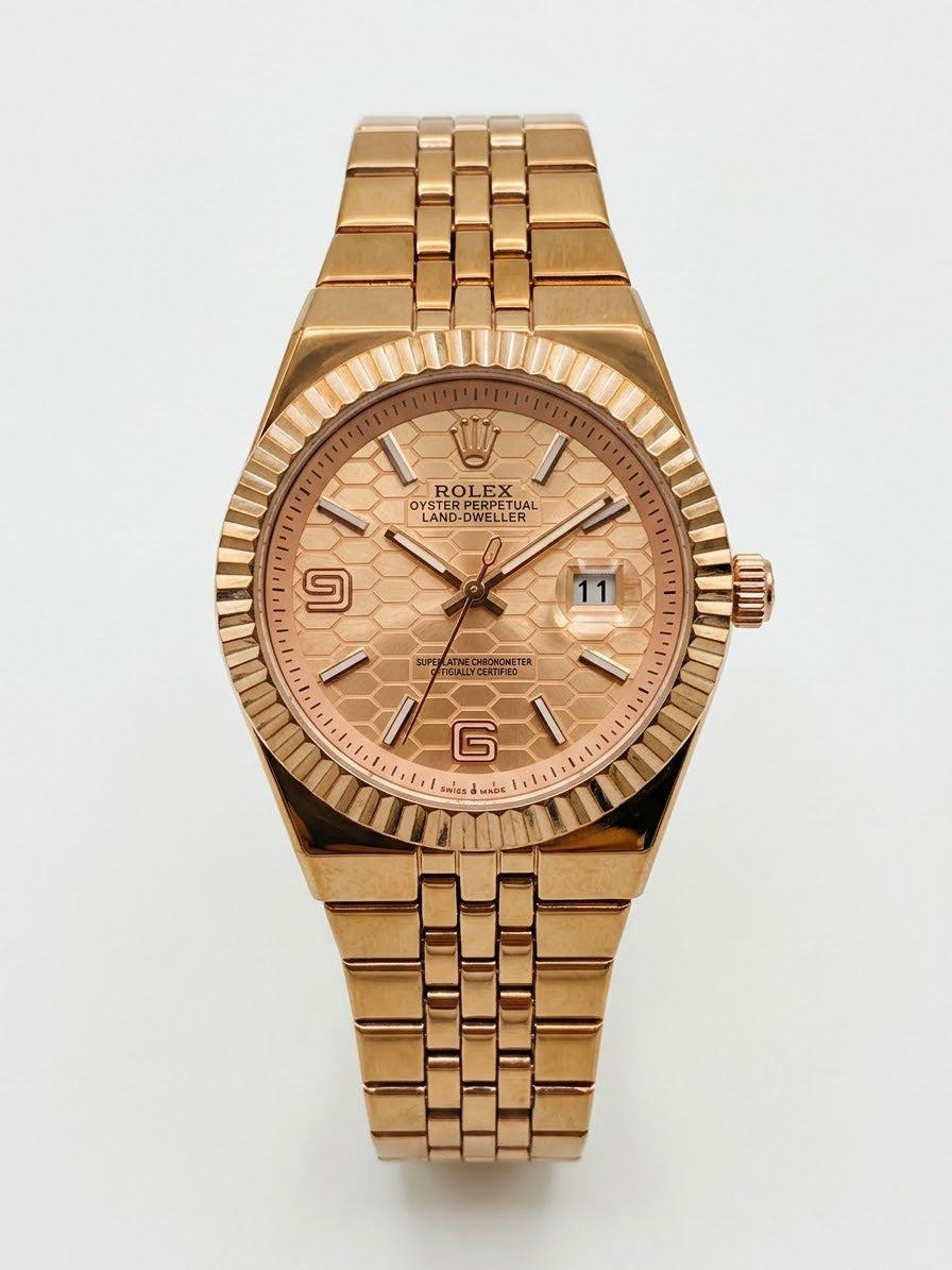 Aurex Royal Rose Gold Textured Dial Luxury Watch