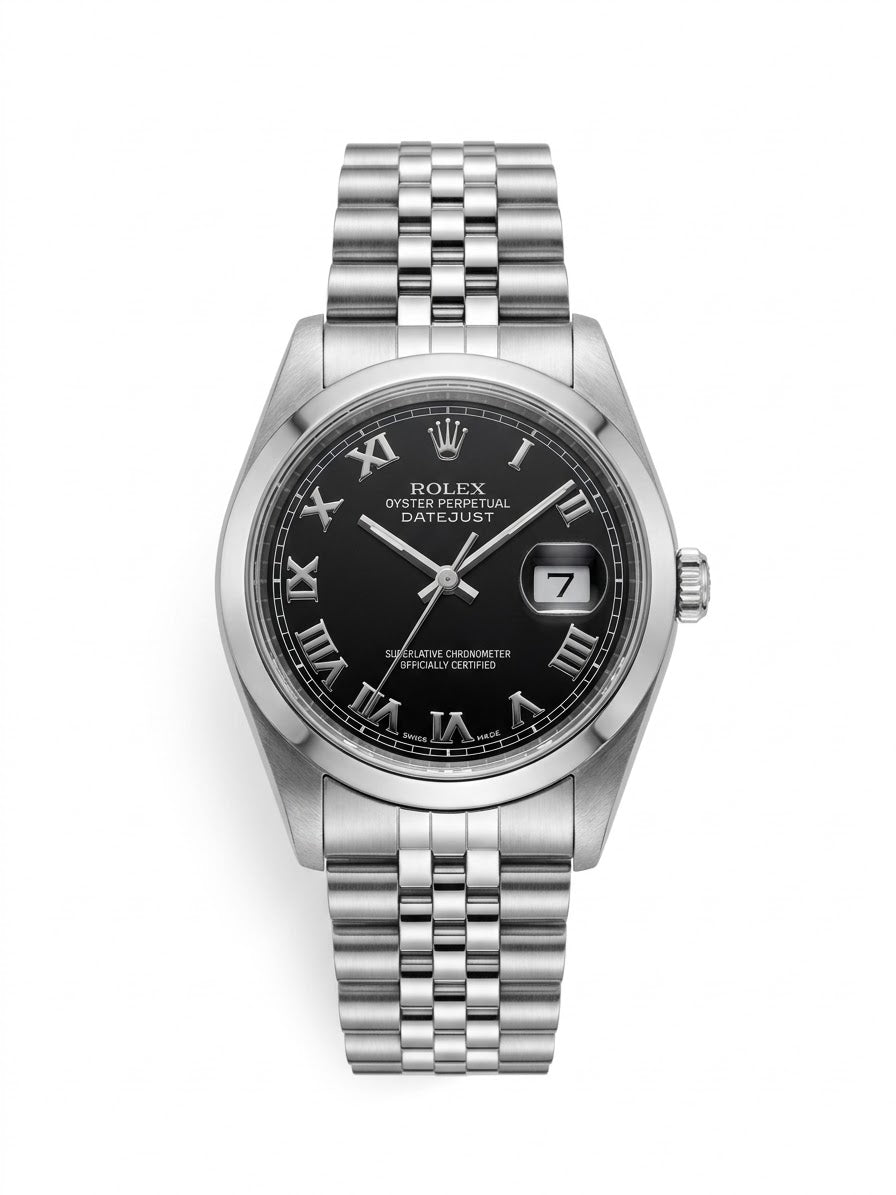 Aurex Classic Black Roman Dial Silver Men's Watch