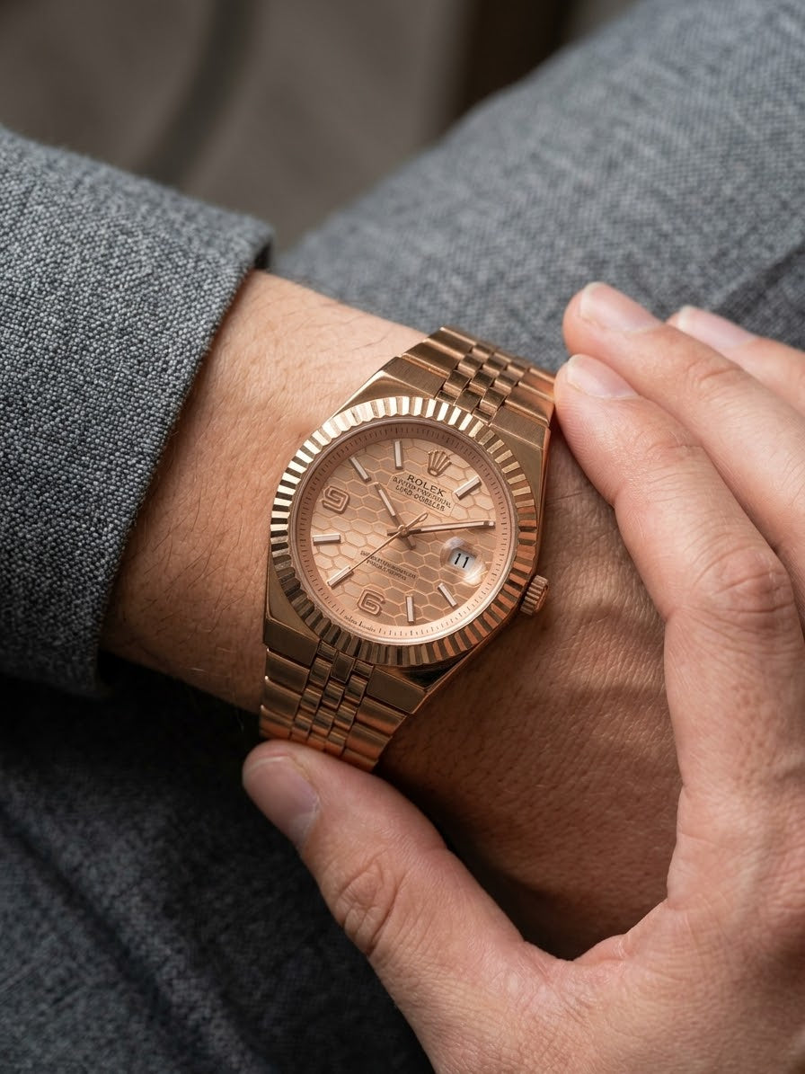Aurex Royal Rose Gold Textured Dial Luxury Watch