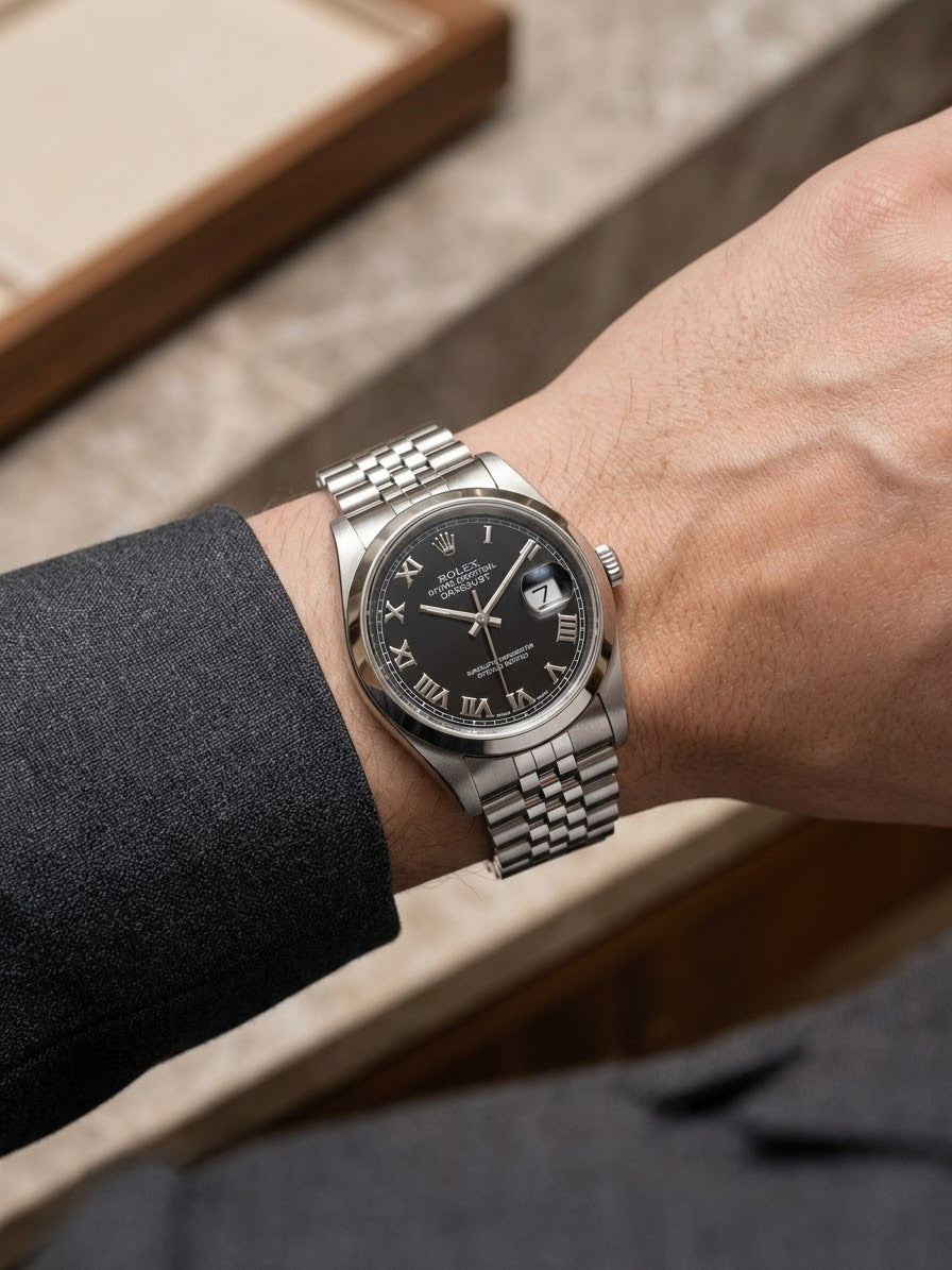 Aurex Classic Black Roman Dial Silver Men's Watch