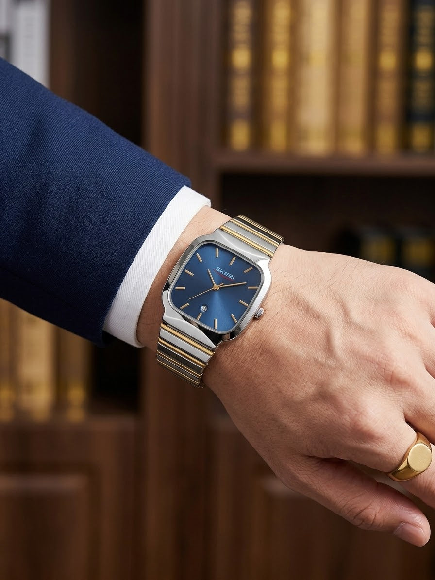 SKMEI Royal Blue Square Dial Two-Tone Men's Watch