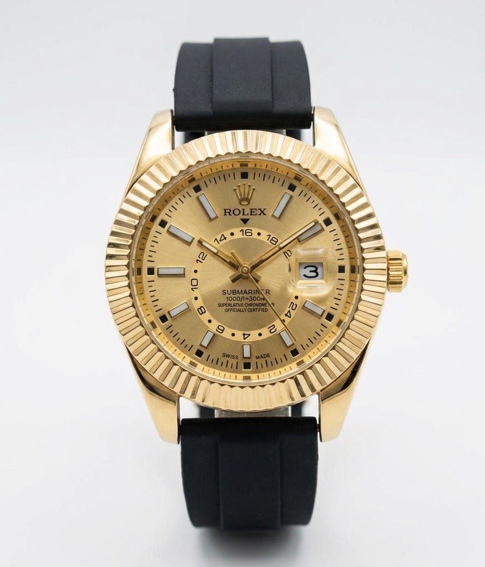 Rolex-Style Men's Luxury Gold Tone Watch