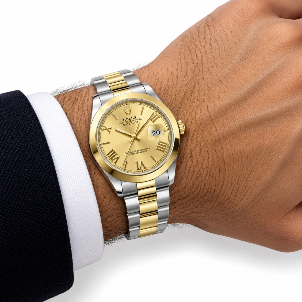Aurex Classic Two-Tone Gold & Silver Date Watch – Champagne Roman Dial
