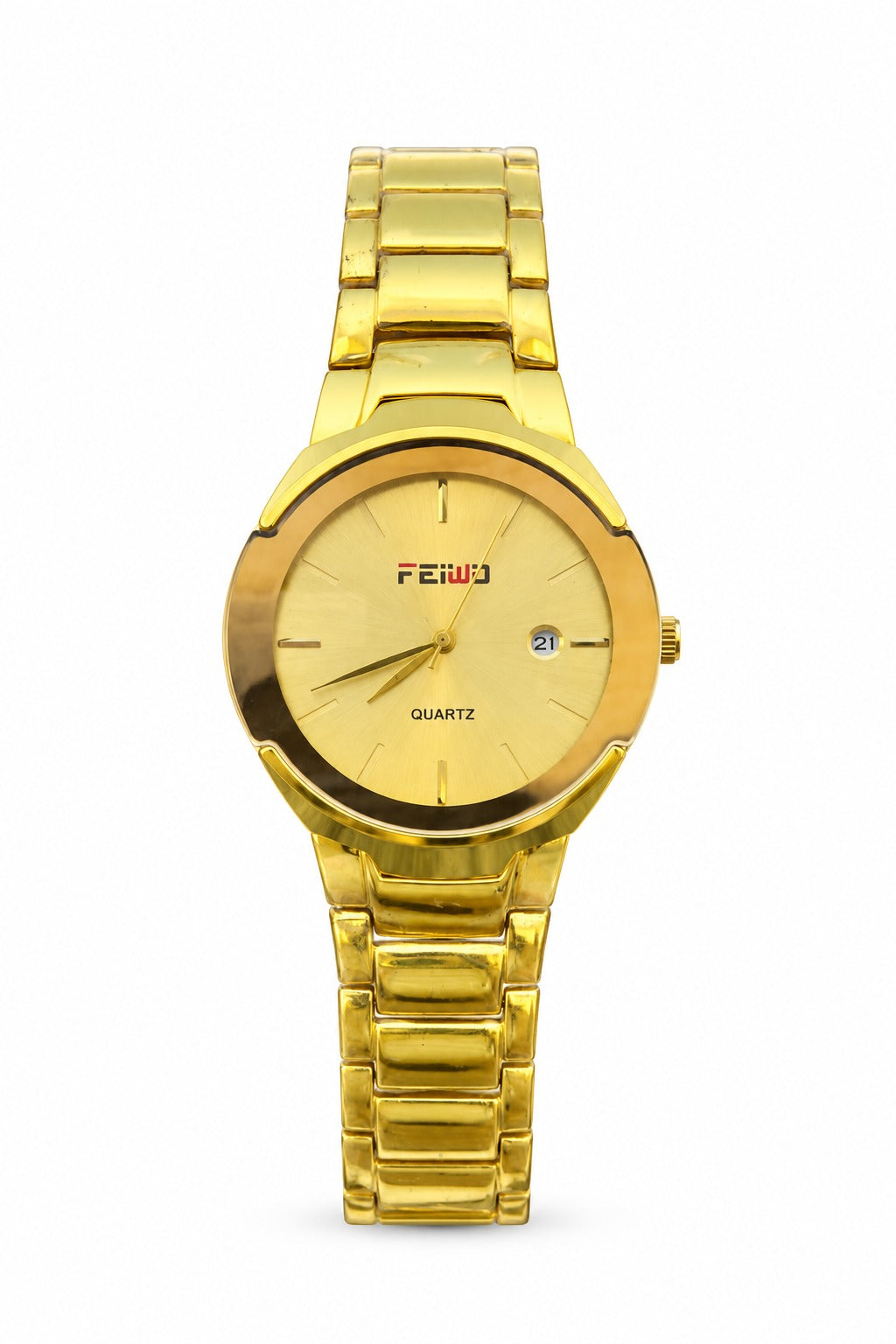 FEIWO Luxury Gold-Tone Men’s Quartz Watch with Gold Dial