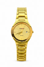 FEIWO Luxury Gold-Tone Men’s Quartz Watch with Gold Dial