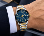 Luxury Blue & Gold Stainless Steel Watch – Elegant Men’s Wristwatch