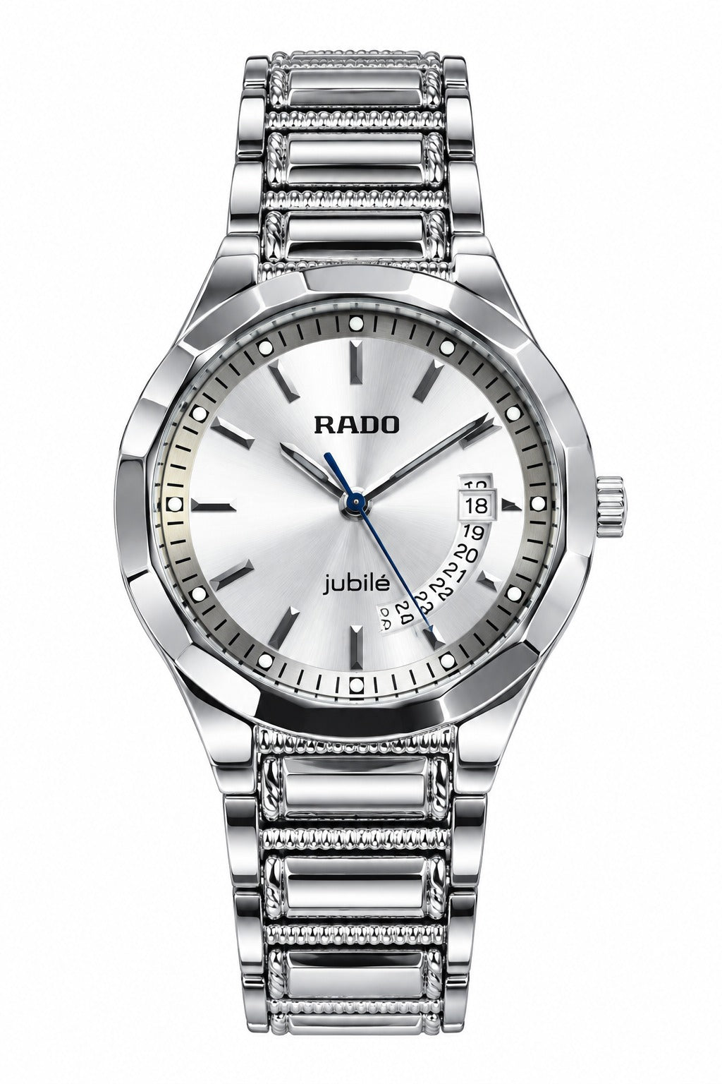 RADO Jubile Silver Luxury Men’s Watch – Stainless Steel Bracelet with Curved Date Display