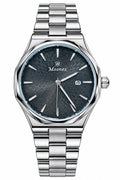 Moonax Luxury Men’s Watch – Silver Stainless Steel Bracelet with Black Textured Dial