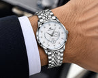 Luxury Silver Dial Men’s Watch – Stainless Steel Quartz Wristwatch