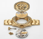 Men’s Luxury Gold Skeleton Automatic-Style Watch – Black & Gold Dial