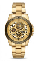 Men’s Luxury Gold Skeleton Automatic-Style Watch – Black & Gold Dial