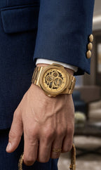 Men’s Luxury Gold Skeleton Automatic-Style Watch – Black & Gold Dial